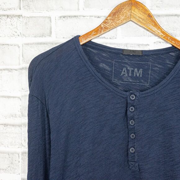 Anthony Thomas Melillo ATM Slub Jersey Destroyed Wash Henley Navy Size XL - Picture 4 of 6